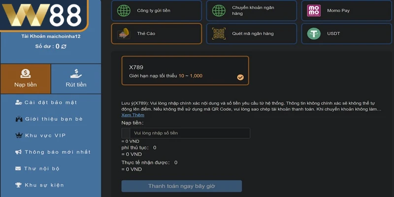 Lịch Sử Nạp Rút Tiền W88 - Cách Xem Và Xử Lý Khi Gặp Lỗi 4 Lỗi thường gặp trong lịch sử nạp rút tiền tại W88